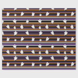 Cute Ghosts Black Orange Purple Stripes Wrapping Paper