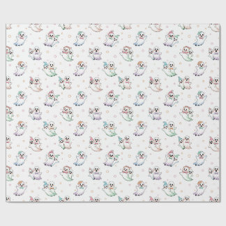 Cute Ghosts Bow Tie Hats Halloween Wrapping Paper