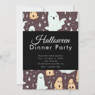 Cute Ghosts Brown Halloween Dinner Party Invitation