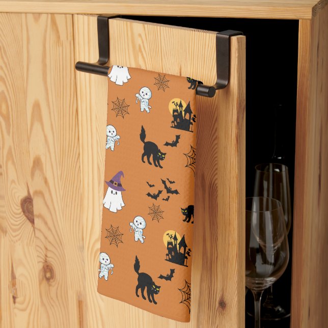 Cute Ghosts Cats Bats Halloween   Kitchen Towel (Thirds Fold)
