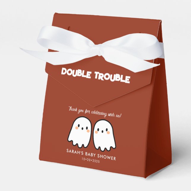 Cute Ghosts Double Trouble Twins Baby Shower Favor Box (Front Side)