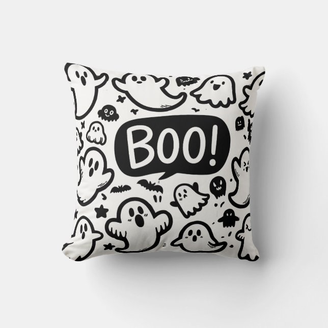 Cute Ghosts Halloween Boo Design Throw Pillow (Front)