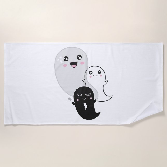 cute ghosts halloween kawaii beach towel (Front)