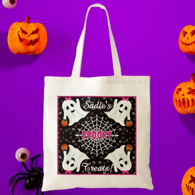 Cute Ghosts Jack o lanterns Cobweb Tote Bag (Creator Uploaded)