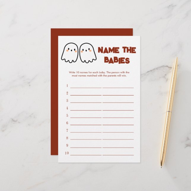 Cute Ghosts Name The Twin Babies Shower Game (Front/Back In Situ)