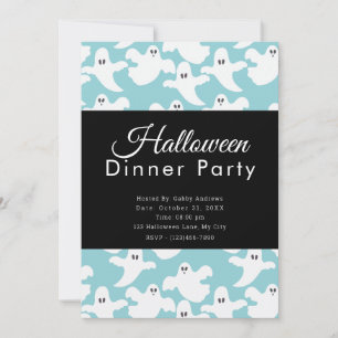 Cute Ghosts Pastel Green Halloween Dinner Party Invitation