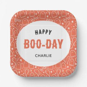 Cute Ghosts Pattern Happy 'Boo-Day' Personalized Paper Plate