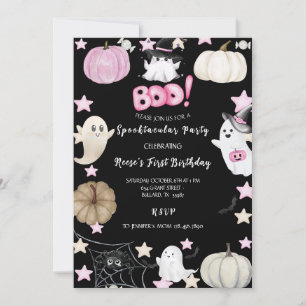 Cute Ghosts, Pink Pumpkins & Stars Birthday girls Invitation