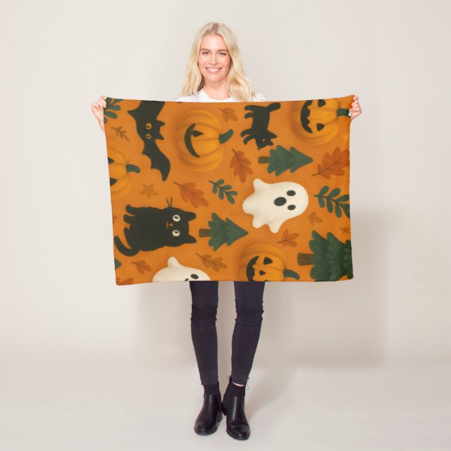 Cute Ghosts & Pumpkins | Halloween Fleece Blanket (In Situ)