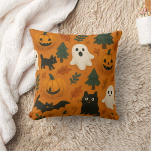 Cute Ghosts & Pumpkins Halloween Fleece Blanket Throw Pillow