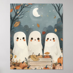 Cute Ghosts& Pumpkins Whimsical Halloween Poster