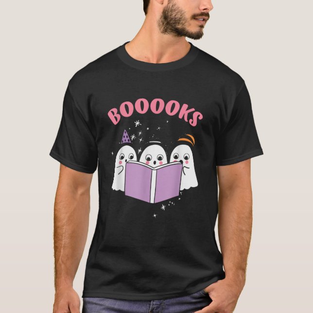 Cute Ghosts Reading Book Boooks Read T Shirt (Front)