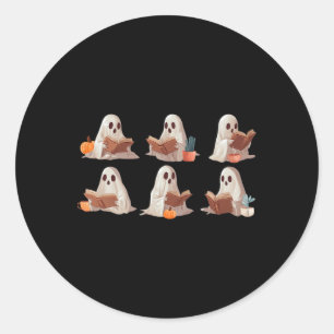 Cute Ghosts Reading Books Happy Halloween Graphic Classic Round Sticker