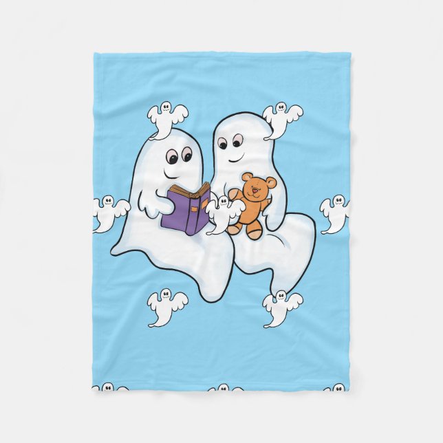 Cute ghosts reading together at Halloween Fleece Blanket (Front)