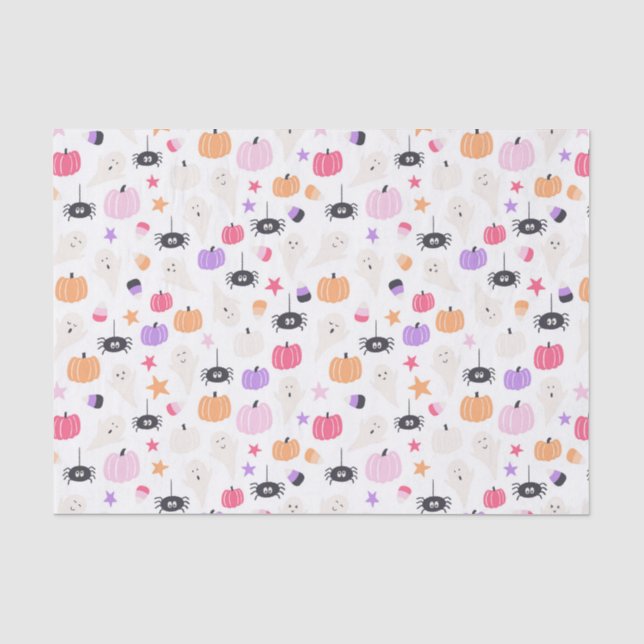 Cute Ghosts, Spiders, Candy & Pumpkins Halloween  Tissue Paper (Front)