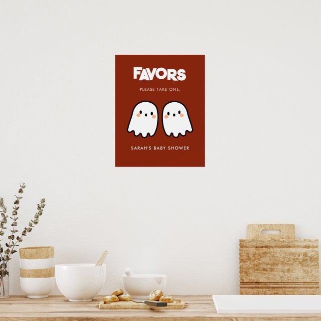 Cute Ghosts Twins Baby Shower Favours Sign (Kitchen)