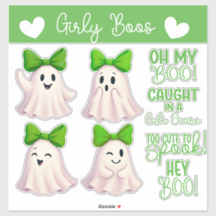 Cute Ghosts with Green Bows