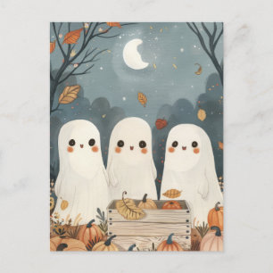Cute Ghosts with Pumpkin Harvest Halloween Postcard