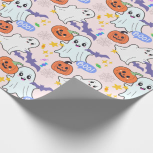 Cute Ghosts with Pumpkins Halloween Wrapping Paper