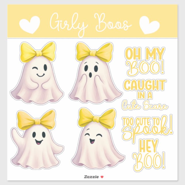  Cute Ghosts with yellow Bows (Sheet)