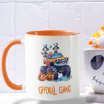 Cute Ghoul Gang Truck Spooky Typography Halloween Mug<br><div class="desc">Dive into the spooky season with this “Ghoul Gang” personalized mug! Perfect for kids and pre-teens who love to celebrate Halloween with style. This cute watercolor mug features an adorable crew of skeletons driving their monster truck through the night, accompanied by friendly bats and a grinning jack o’ lantern. With...</div>