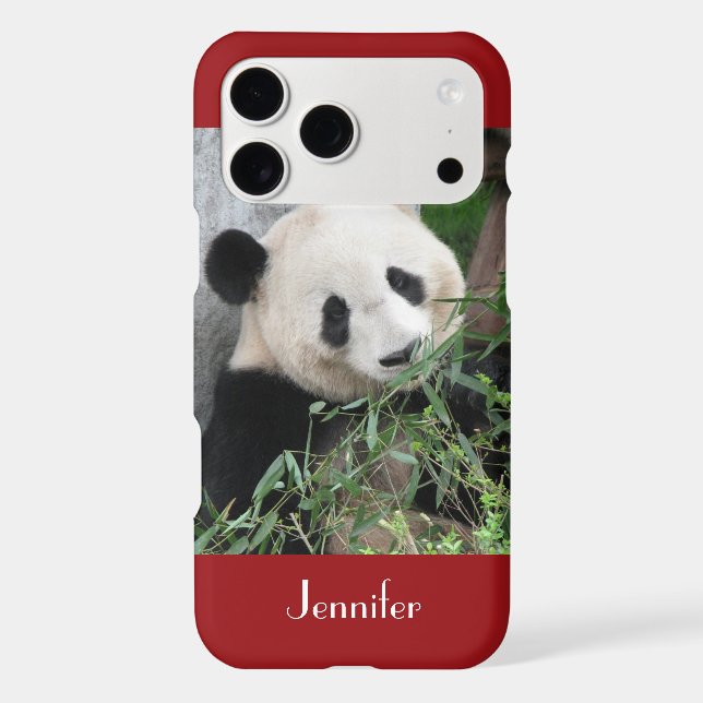 Cute Giant Panda Bear Dark Red Background, Name, (Back)