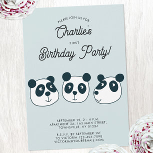 Cute Giant Panda Bear First Birthday Party Invitation