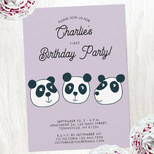 Cute Giant Panda Bear First Birthday Party Invitation