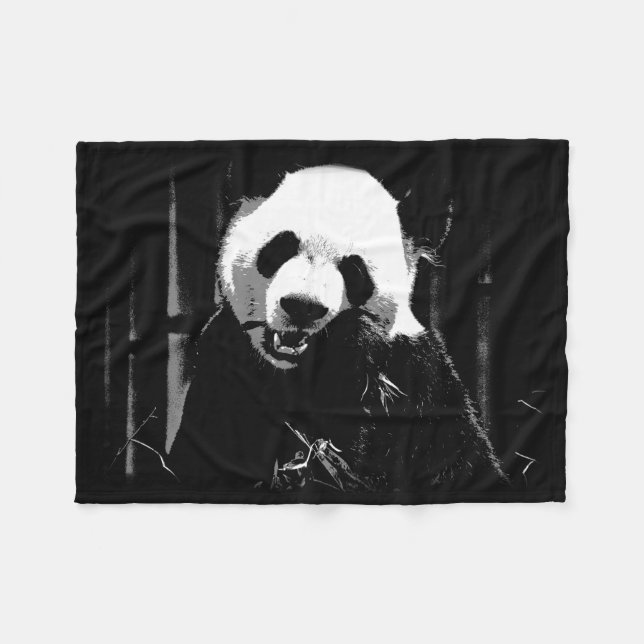 Cute Giant Panda Bear with tasty Bamboo Leaves Fleece Blanket (Front (Horizontal))