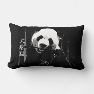 Cute Giant Panda Bear with tasty Bamboo Leaves Lumbar Pillow
