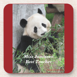 Cute Giant Panda Best Teacher, Name, Red Set of 6 Coaster