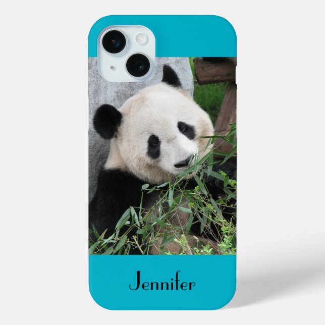 Cute Giant Panda, Blue Background, Custom Name Case-Mate iPhone Case (Back)