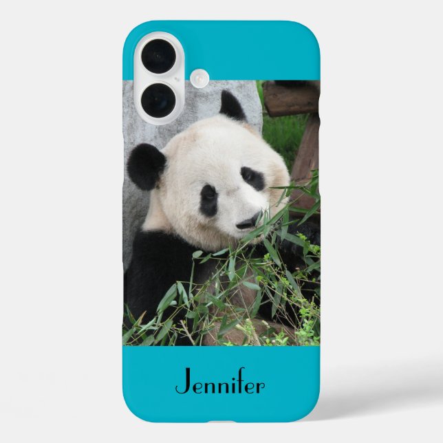 Cute Giant Panda, Blue Background, Name Case-Mate iPhone Case (Back)