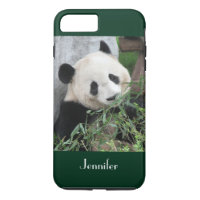 Cute Giant Panda Dark Green Trim Personalized Name