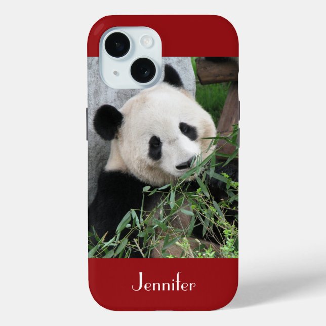 Cute Giant Panda Dark Red Background, Name, Case-Mate iPhone Case (Back)