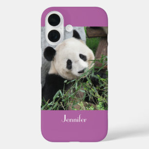 Cute Giant Panda, Orchid, Purple, Name, iPhone 16 Case