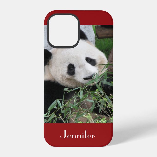 Cute Giant Panda, Red, Personalized Name iPhone Case (Back)