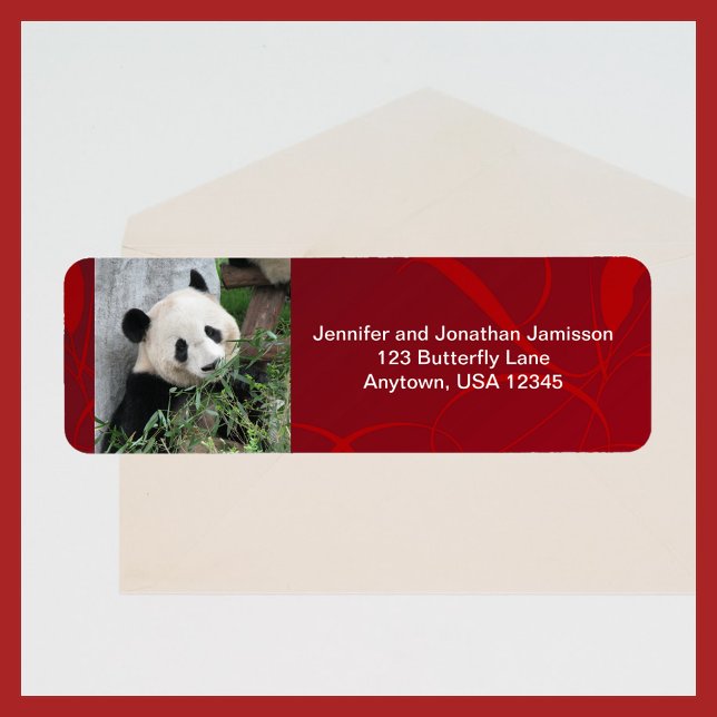 Cute Giant Panda, Red, Personalized Return Address (Creator Uploaded)