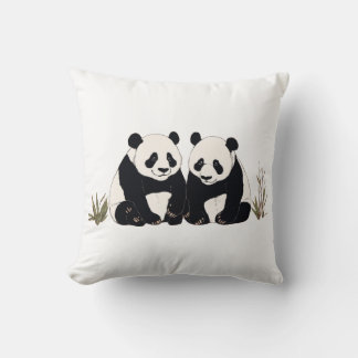 Cute Giant Pandas Sitting Together Throw Pillow