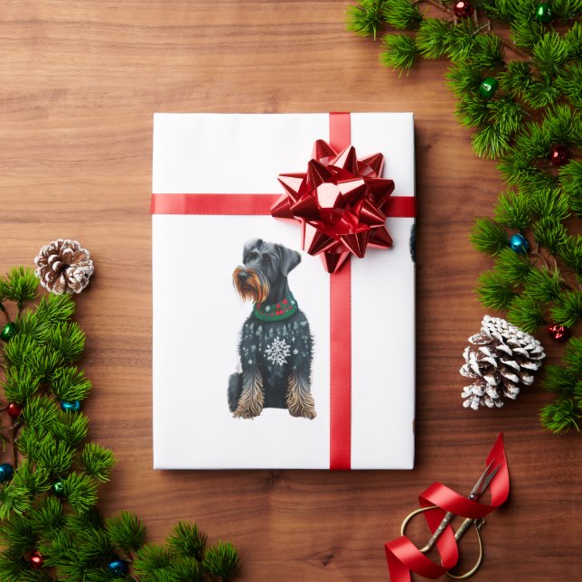 Cute Giant Schnauzer in a Christmas Sweater Wrapping Paper (Holiday Gift)