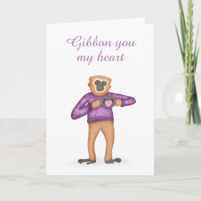 Cute gibbon Valentine's Day card (Front)