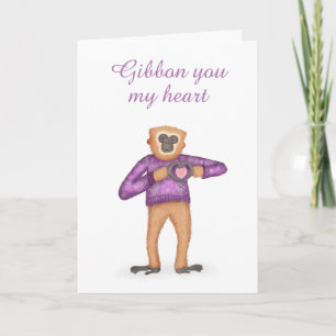 Cute gibbon Valentine's Day card