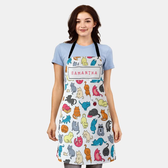 Cute Gift for Cat Lover Cat Mom Personalized Apron (Worn)