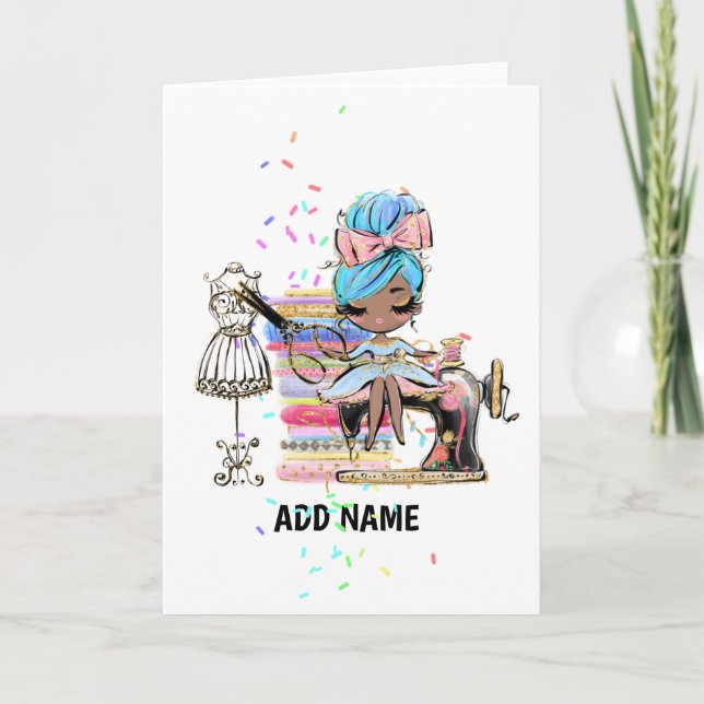 Cute Gift for Dress Maker, Seamstress Black Sewing Card (Front)