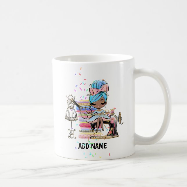 Cute Gift for Dress Maker, Seamstress Black Sewing Coffee Mug (Right)