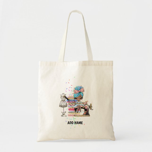 Cute Gift for Dress Maker, Seamstress Black Sewing Tote Bag (Front)