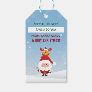 Cute Gift From Santa Claus For Kids, Rudolph Gift Tags