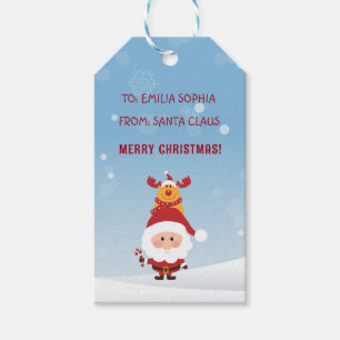 Cute Gift From Santa Claus For Kids, Rudolph Tags