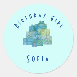 Cute Gifts for Birthday Girl Blue Green Classic Round Sticker