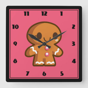 Cute Gingberbread Man Square Wall Clock